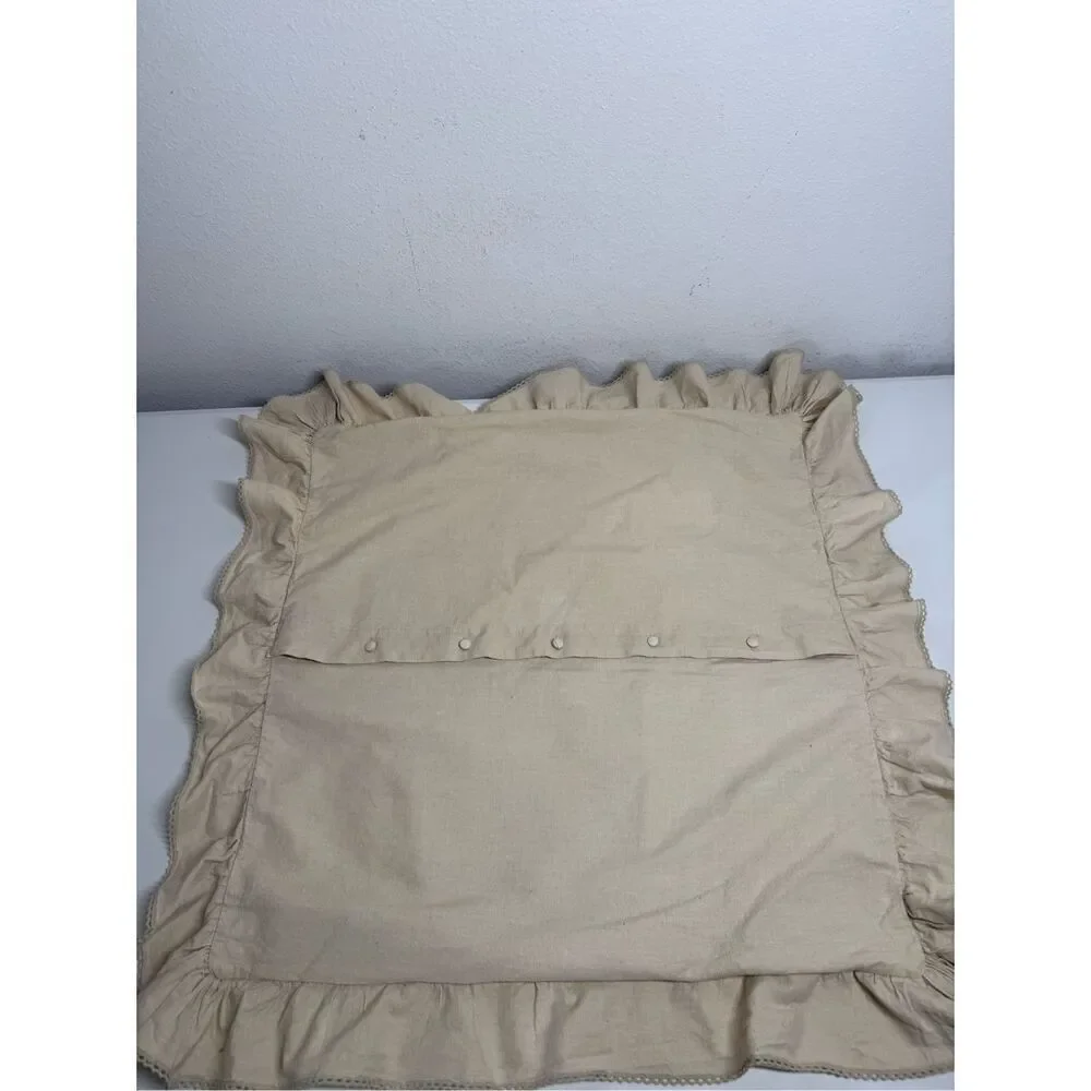 Ralph Lauren Cottage Tan Cotton Blend Pillow Sham Crochet Lace Trim 23”x23”